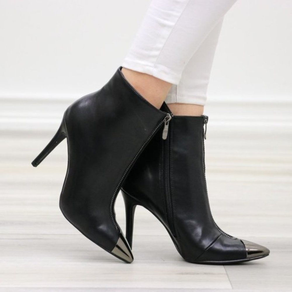 Pointy Toe Ankle Black Boots Faux Leather - Picture 14 of 14